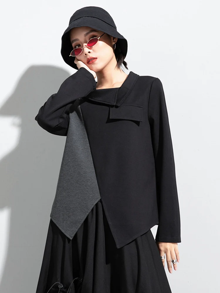 Irregular Patchwork T-Shirt Women New Lapel Long Sleeve Fashion Temperament Casual Loose Tshirt Tops Clothing Spring Autumn 2022
Irregular Patchwork T-Shirt Women New Lapel Long Sleeve Fashion Temperament Casual Loose Tshirt Tops Clothing Spring Autumn 2022