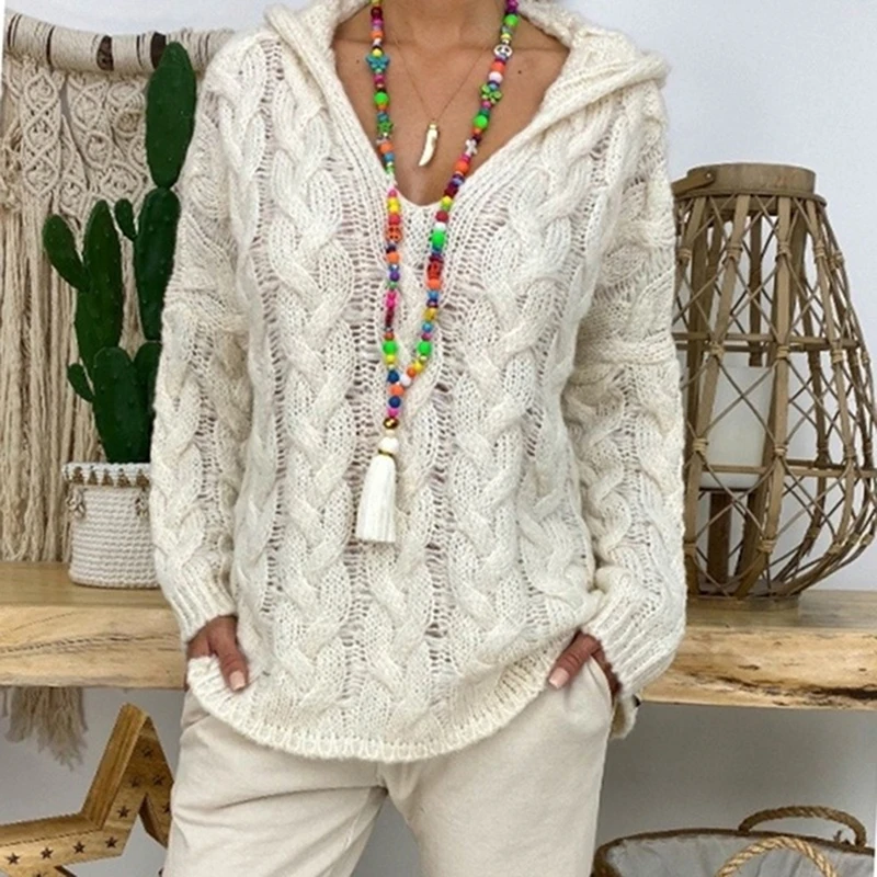 New Women's Sweater Trendy Ladies Solid Color Pullovers Hooded Sweaters Loose Casual Long Sleeve Knitted Sweater
New Women's Sweater Trendy Ladies Solid Color Pullovers Hooded Sweaters Loose Casual Long Sleeve Knitted Sweater
