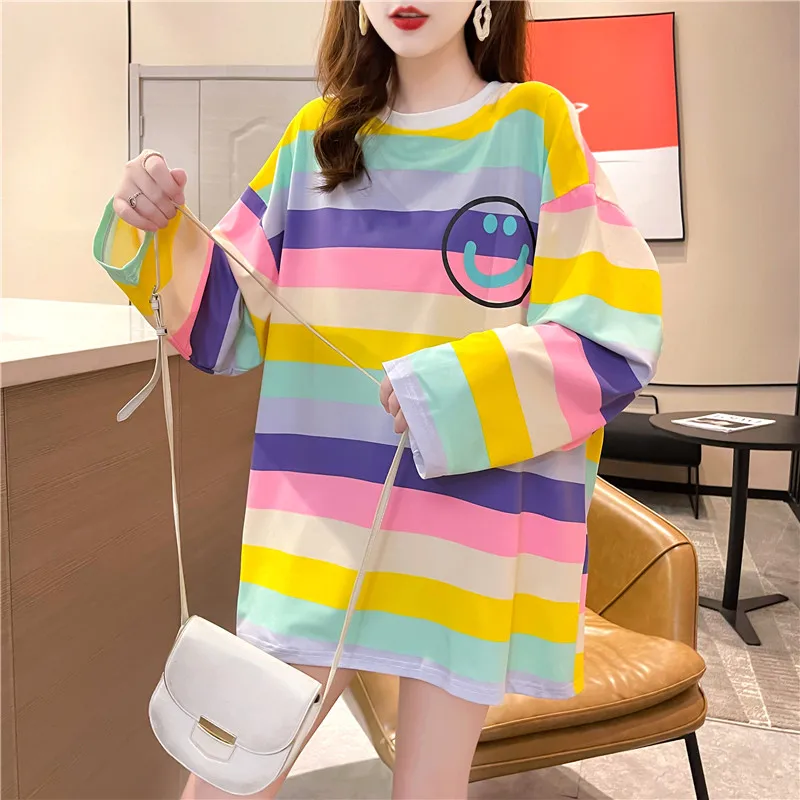 Oversized T Shirt Autumn Women T-shirt Korean Style Rainbow Stripe Patchwork Long Sleeve Woman Tshirts Goth Y2k Tops
Oversized T Shirt Autumn Women T-shirt Korean Style Rainbow Stripe Patchwork Long Sleeve Woman Tshirts Goth Y2k Tops