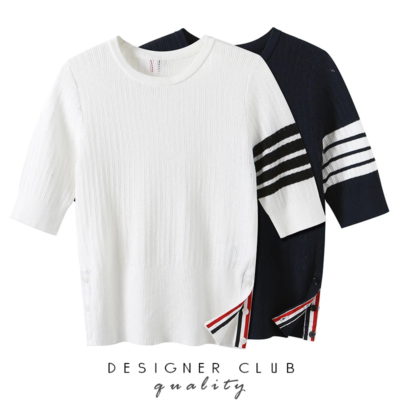 Hollow round neck short-sleeved t-shirt women's summer new tb college style ice silk knitted bottoming shirt short top
Hollow round neck short-sleeved t-shirt women's summer new tb college style ice silk knitted bottoming shirt short top