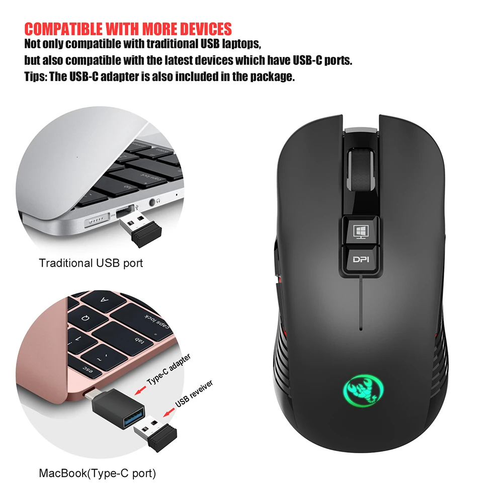 2.4G USB-C Wireless Mouse Rechargeable Gaming Mouse 3600DPI 7 Button Type-c Mute Mice for Macbook Laptop PC Game Mouse
2.4G USB-C Wireless Mouse Rechargeable Gaming Mouse 3600DPI 7 Button Type-c Mute Mice for Macbook Laptop PC Game Mouse