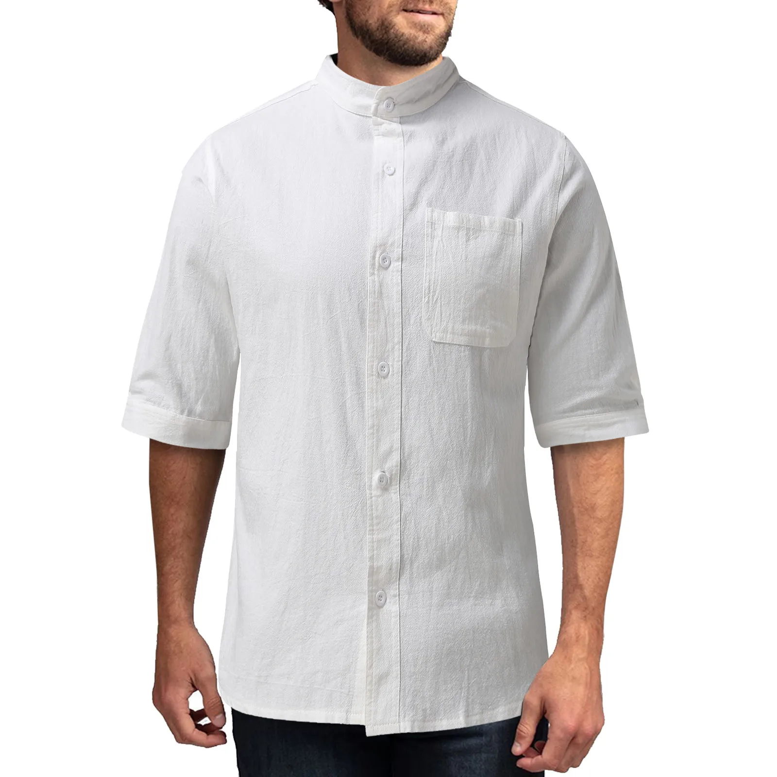 Men's Solid Half Sleeve Cotton Linen Shirts Spring Casual Stand Collar Buttoned Cardigan Tops Fashion Loose Shirt Men Streetwear
Men's Solid Half Sleeve Cotton Linen Shirts Spring Casual Stand Collar Buttoned Cardigan Tops Fashion Loose Shirt Men Streetwear