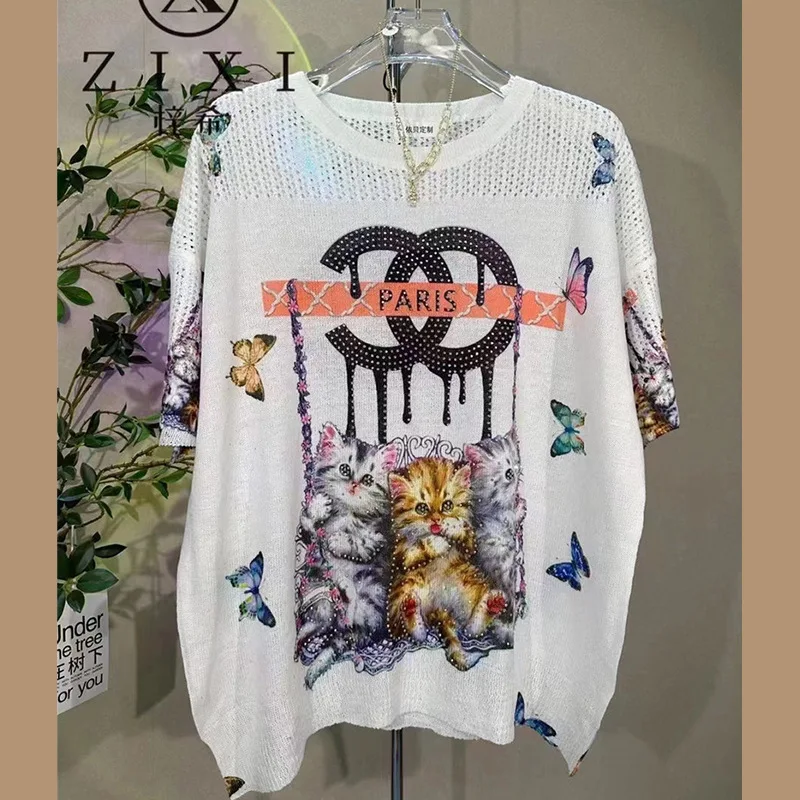 Fashion Printed T Shirts Women Summer Clothes Thin Casual Cartoon Pattern Diamonds Beading Female Short Sleeve Loose Tops Tee
Fashion Printed T Shirts Women Summer Clothes Thin Casual Cartoon Pattern Diamonds Beading Female Short Sleeve Loose Tops Tee