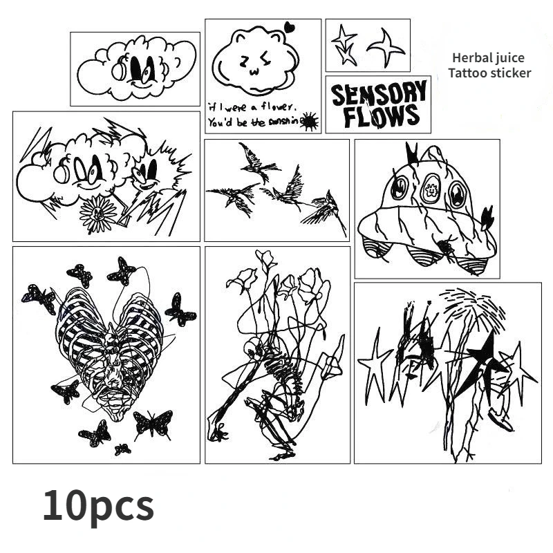 Tattoo Sticker Set Herbal Juice Lasting Cartoon Skeleton Sticker Waterproof Temporary Tattoos Flower Cloud Fake Tattoo Sticker
Tattoo Sticker Set Herbal Juice Lasting Cartoon Skeleton Sticker Waterproof Temporary Tattoos Flower Cloud Fake Tattoo Sticker