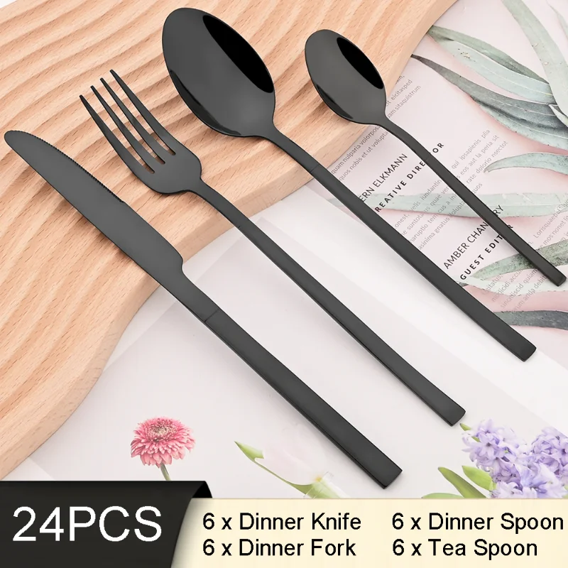 

Набор столовых приборов из нержавеющей стали, набор черной посуды на 6 персон, нож/вилка/чайная ложка, столовые приборы в западном стиле, домашняя кухонная утварь