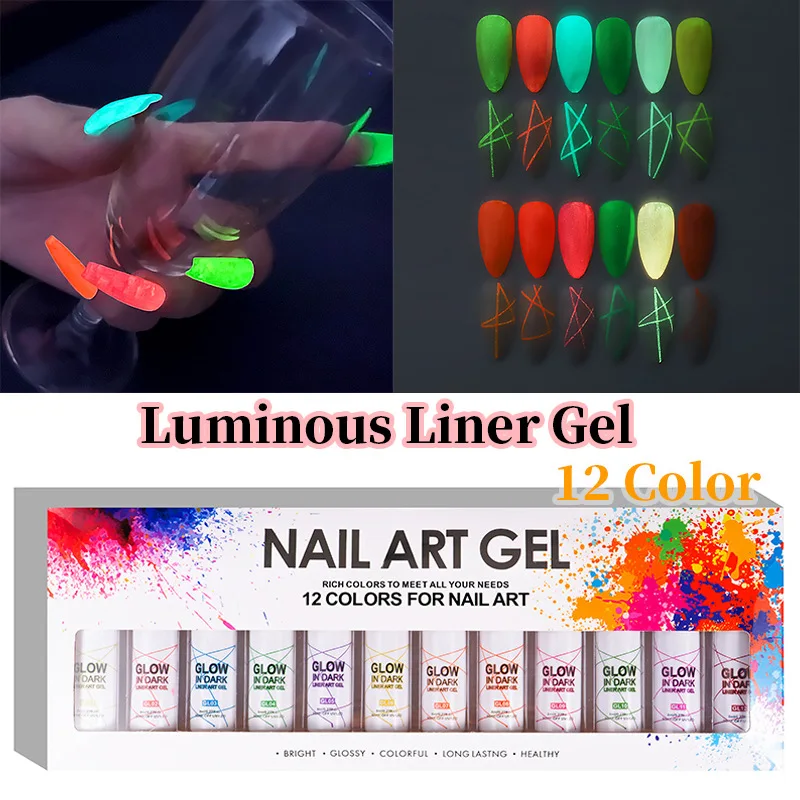 

Naill Art Gel Polish Kit 8ml Soak Off UV/LED Gel Nail Polish Glow In Dark Liner Art Gel Set Luminous Neon Color Varnishes