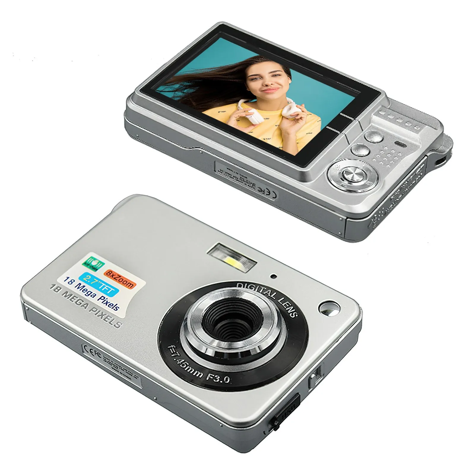

Цифровая камера 720P, видеокамера 18 МП, 8-кратный зум, защита от тряски, большой экран 2,7 дюйма TFT, аккумулятор, сумка для переноски, USB, для детей, подростков