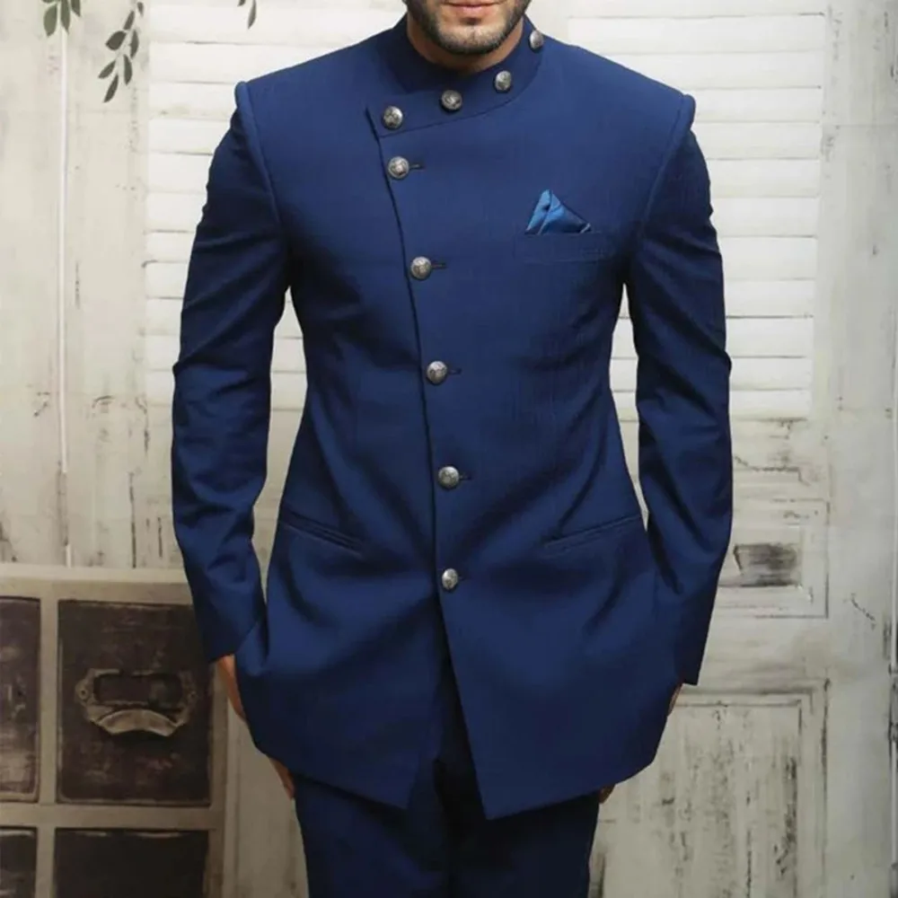 Blue Jodhpuri Suit for Wedding 2 Piece Jacket with Pants Groom Tuxedo Male Fashion Costume New Arrival 
Blue Jodhpuri Suit for Wedding 2 Piece Jacket with Pants Groom Tuxedo Male Fashion Costume New Arrival