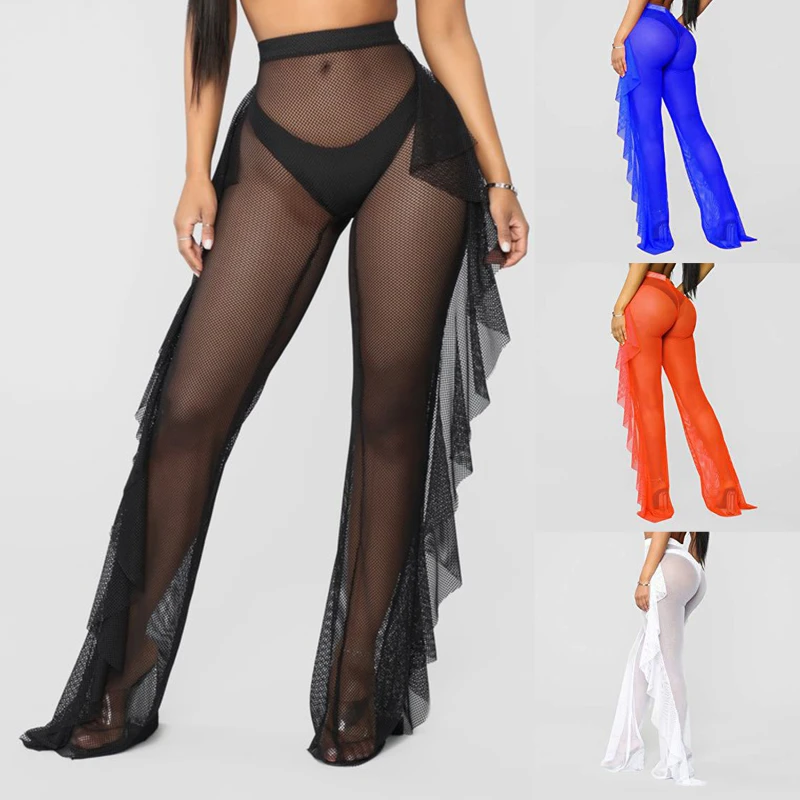 Summer Sexy Ruffle Women Beach Cover Ups Mesh Sheer Wide Leg Pants Transparent Holiday Female Bikini Trouser Pantalon Swimsuit
Summer Sexy Ruffle Women Beach Cover Ups Mesh Sheer Wide Leg Pants Transparent Holiday Female Bikini Trouser Pantalon Swimsuit