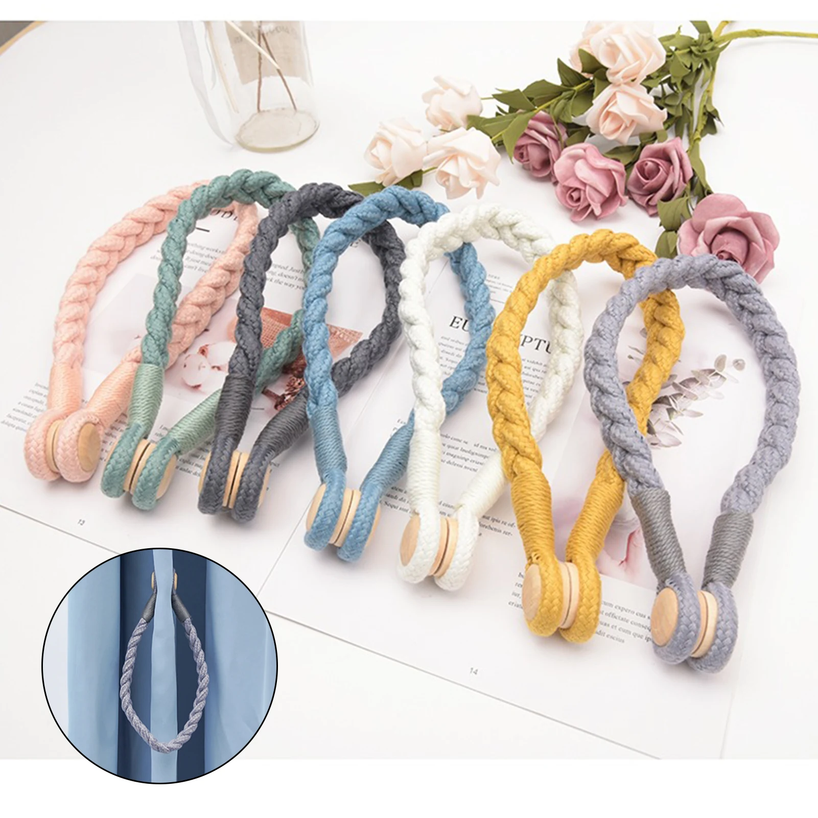 

Creative Curtain Magnetic Buckle Multipurpose Punch-free Curtain Tie Rope Easy Installation Durable Handmade Curtain Buckle 66cy