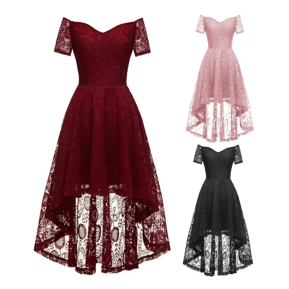 Women Evening Dress Off Shoulder Flower Lace Irregular High Low Hem V Neck Short Sleeve Solid Color Wedding Cocktail Formal Dres
Women Evening Dress Off Shoulder Flower Lace Irregular High Low Hem V Neck Short Sleeve Solid Color Wedding Cocktail Formal Dres
