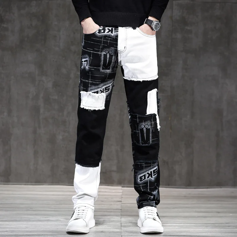New Vintage Black and White Contrast Jeans Men's Fashion Brand Personalized Splice Straight Style Casual Stretch Pants
New Vintage Black and White Contrast Jeans Men's Fashion Brand Personalized Splice Straight Style Casual Stretch Pants