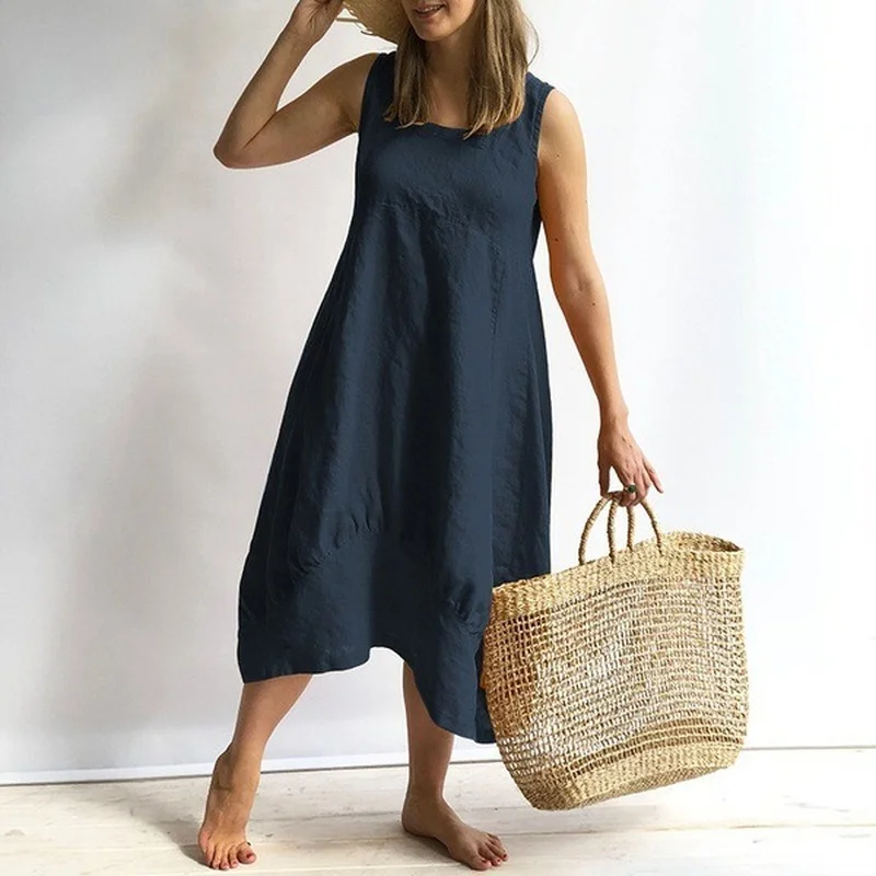 Cotton Linen Black Blue Woman Dress Summer Clothing Sleeveless Square Collar Loose Waist Mid-calf Vintage Dresses Robe
Cotton Linen Black Blue Woman Dress Summer Clothing Sleeveless Square Collar Loose Waist Mid-calf Vintage Dresses Robe