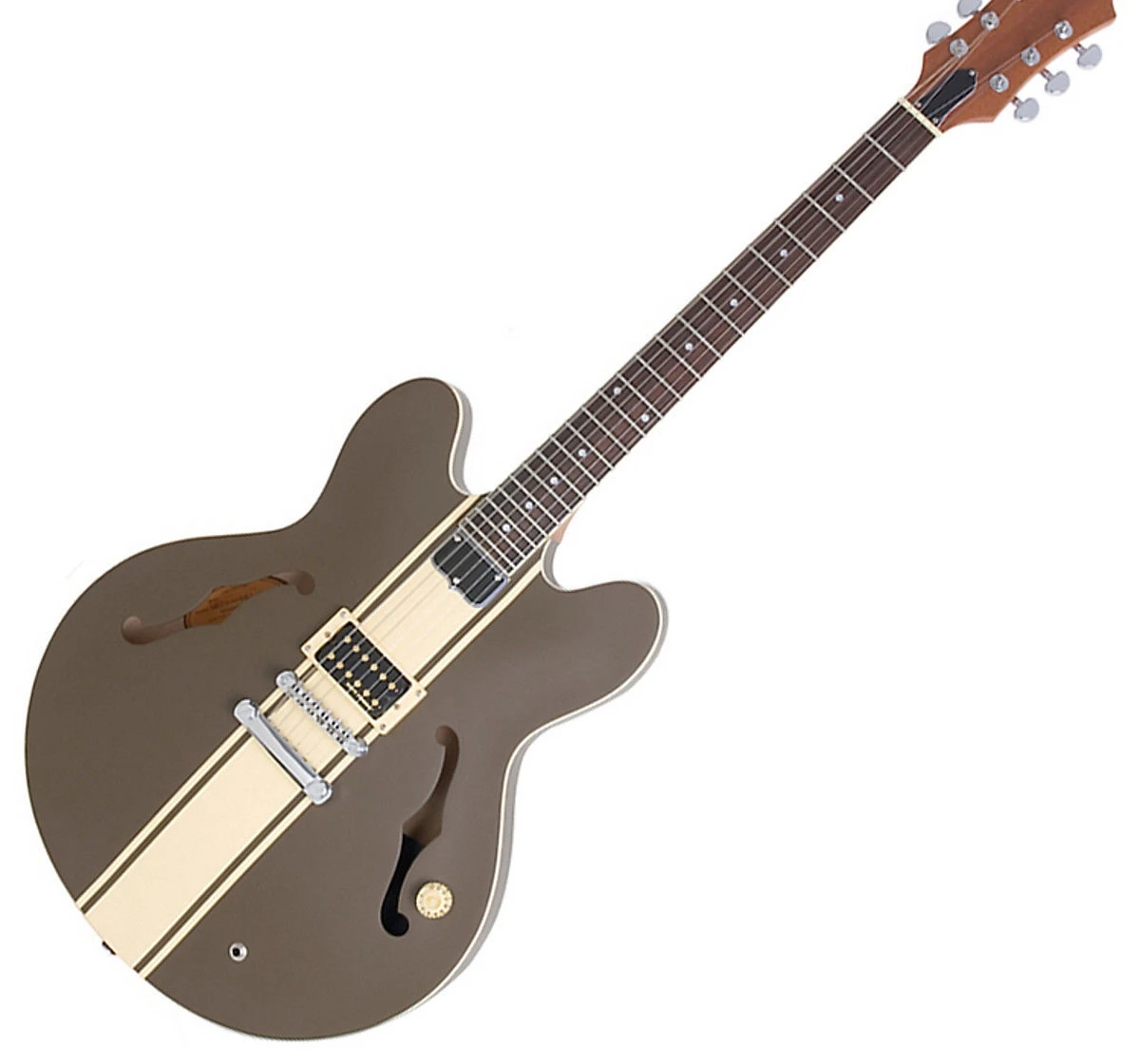 Rhxflame Tom Delonge Satin Brown Semi Hollow Body Jazz Electric Guitar Cream Stripes Single Pickup Grover Tuners Double F Holes
Rhxflame Tom Delonge Satin Brown Semi Hollow Body Jazz Electric Guitar Cream Stripes Single Pickup Grover Tuners Double F Holes