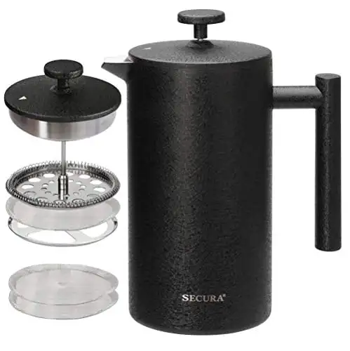 French Press Coffee Maker, 304 Grade Stainless Steel Insulated Coffee Press with 2 Extra Screens, 34oz (1 Litre), Black
French Press Coffee Maker, 304 Grade Stainless Steel Insulated Coffee Press with 2 Extra Screens, 34oz (1 Litre), Black
