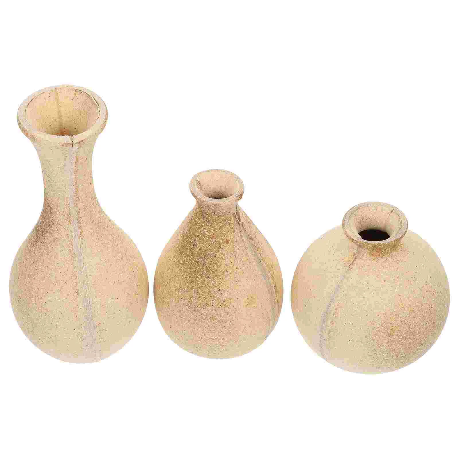

3 Pcs Wooden Vase Boho Decor DIY Flower Pot Hand Unfinished Small Home Supply Desktop Parent-child Pottery Vases