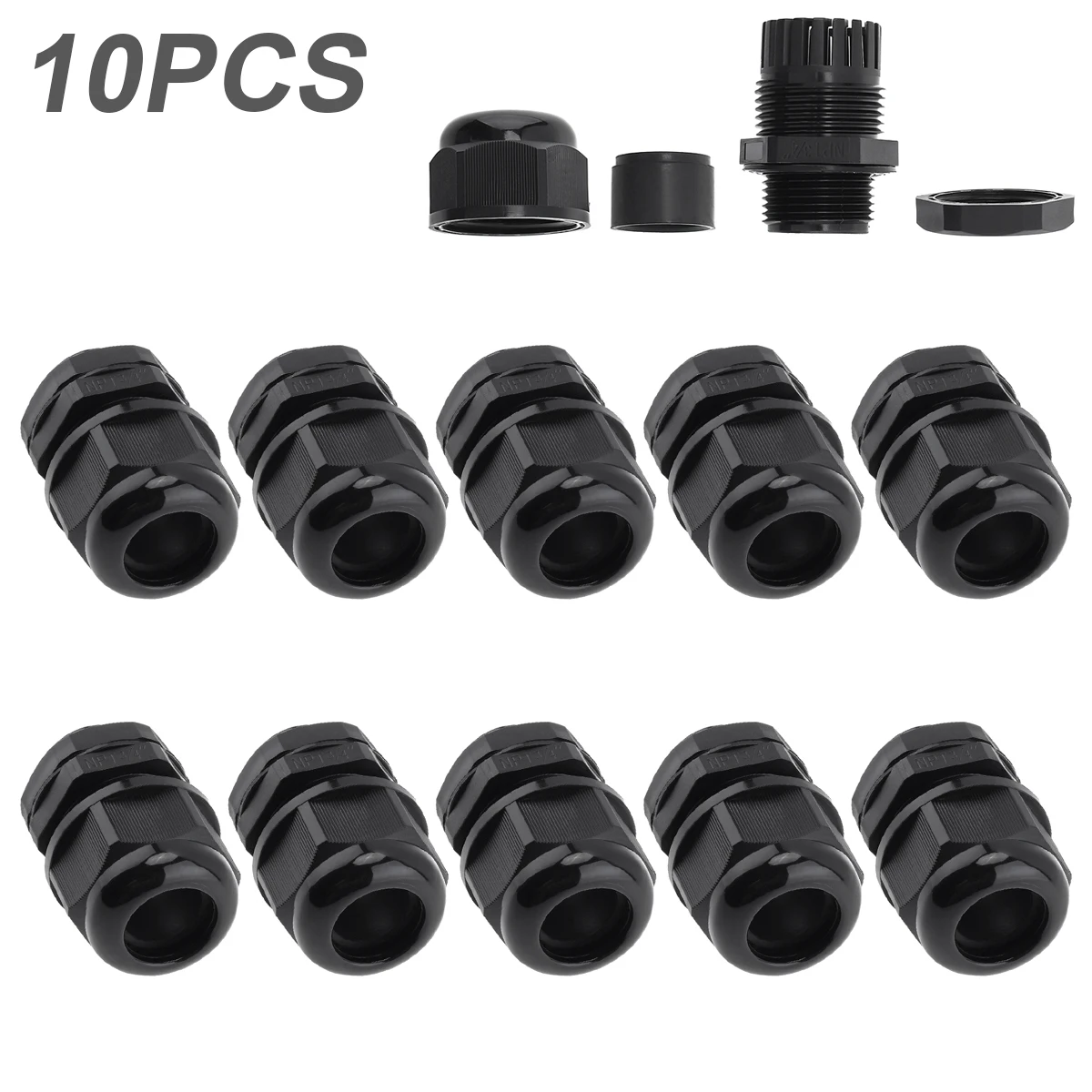 

Waterproof Cable Gland 10pcs Cable Entry IP68 3/4 Inch NPT for 12 -18mm Wire Cable Nylon Black Connector Connection Fixing Head