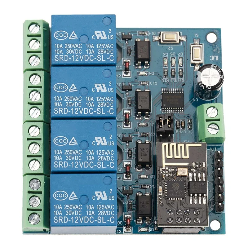 12 В ESP8266 четырехстороннее реле WiFi IOT умный дом Cepphone APP дистанционный переключатель
12 В ESP8266 четырехстороннее реле WiFi IOT умный дом Cepphone APP дистанционный переключатель