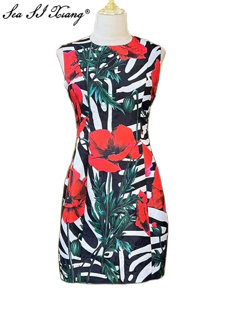 Seasixiang Fashion Designer Autumn Dress Women O-Neck Sleeveless Striped Flower Print Vintage Party Mini Dresses
Seasixiang Fashion Designer Autumn Dress Women O-Neck Sleeveless Striped Flower Print Vintage Party Mini Dresses
