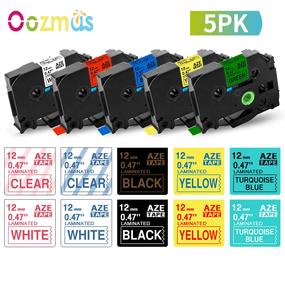 

5PK 231 6/9/12mm TZ-White-Tape Labeling Ribbon TZ 231 Black on White Laminated Label Compatible for Brother PT-H110 Label Maker