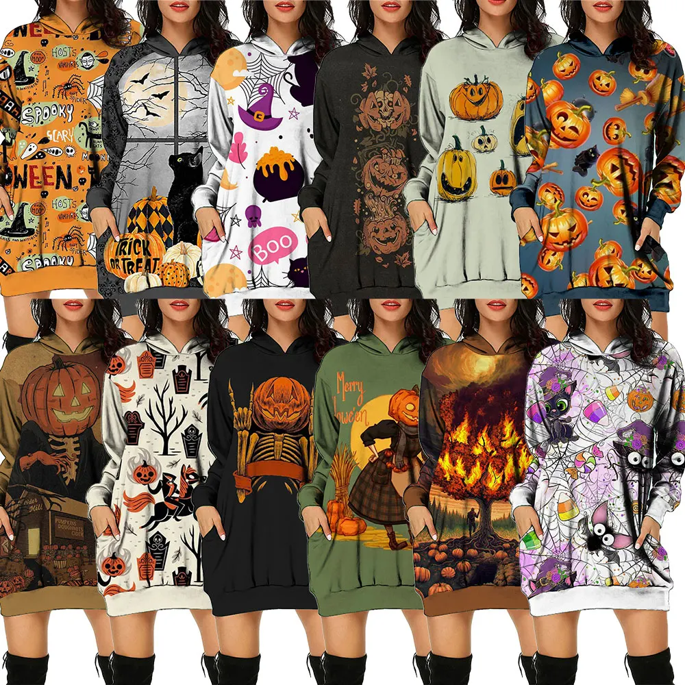 2022 New Autumn and Winter Long Sleeve Hoodie Loose Dress Halloween 3D Print Long Hoodie Fashion Women's Dress 
2022 New Autumn and Winter Long Sleeve Hoodie Loose Dress Halloween 3D Print Long Hoodie Fashion Women's Dress