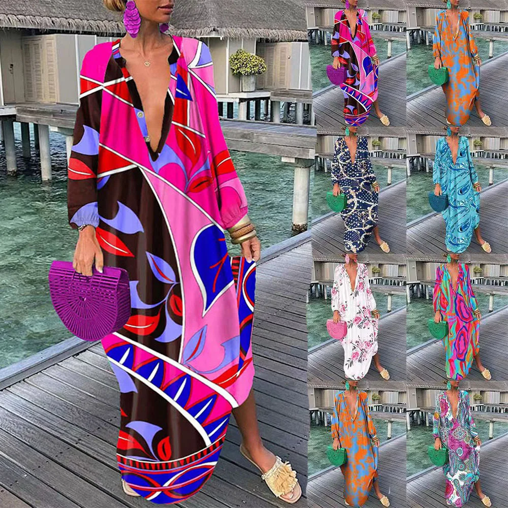 Женское платье-рубашка с V-образным вырезом, длинным рукавом и цветочным принтом
Женское платье-рубашка с V-образным вырезом, длинным рукавом и цветочным принтом