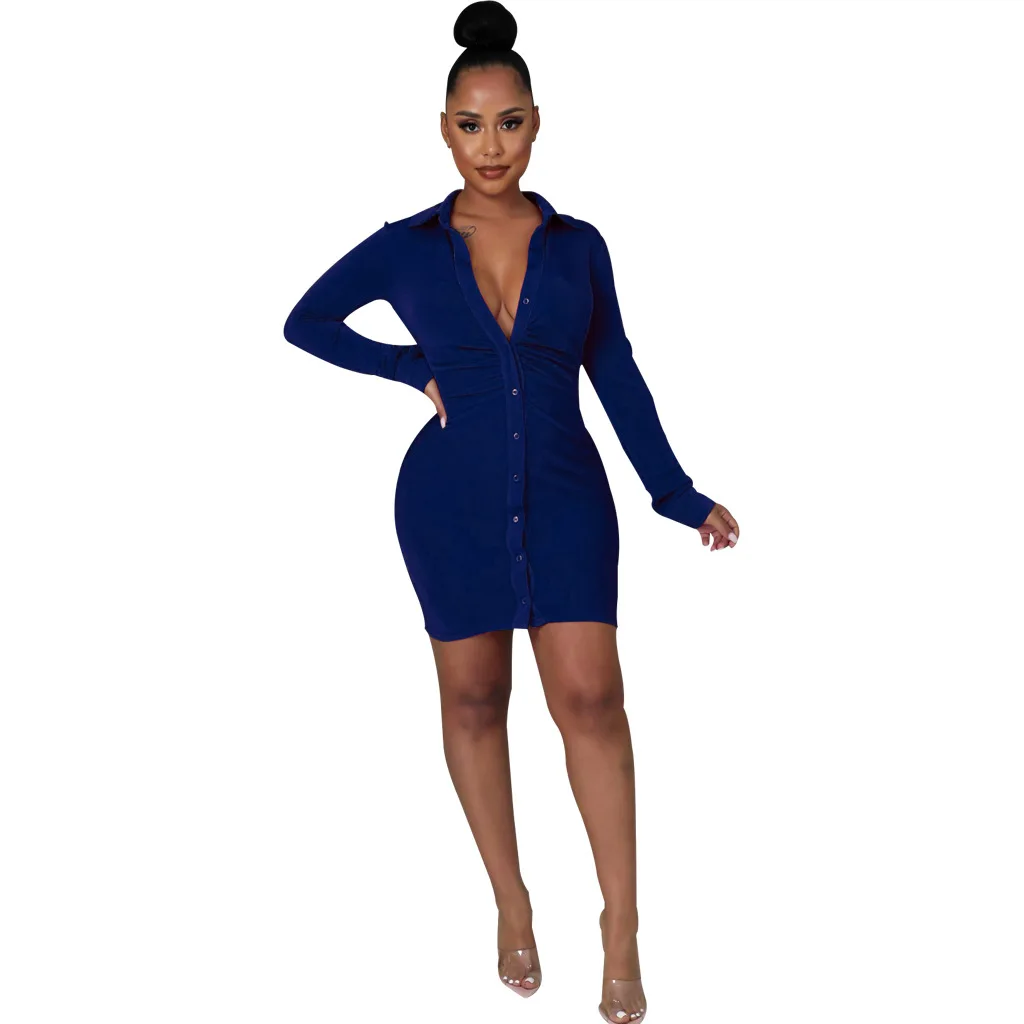 Ruched Black Women's Shirt Dress 2022 Spring Fashion Casual Turn-Down Collar Button Up Women's Long Sleeve Bodycon Mini Dresses
Ruched Black Women's Shirt Dress 2022 Spring Fashion Casual Turn-Down Collar Button Up Women's Long Sleeve Bodycon Mini Dresses