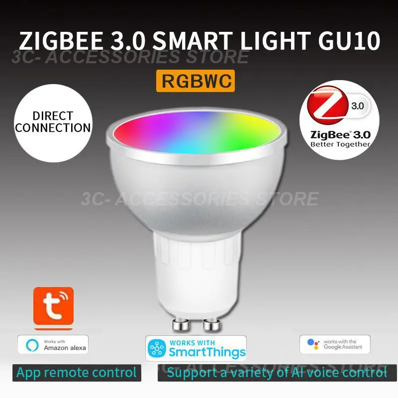 

Умная светодиодная лампа, 5 Вт, Rgbcw, светодиодная лампа Zigbee 3,0 с голосовым управлением, умная лампа для дома, работает с Alexa Google Home