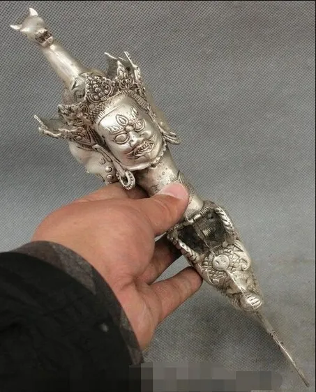 11inch Tibet Silver Folk Mahakala Buddha Head Statue Phurpa Talismans Dragon Dagge
11inch Tibet Silver Folk Mahakala Buddha Head Statue Phurpa Talismans Dragon Dagge