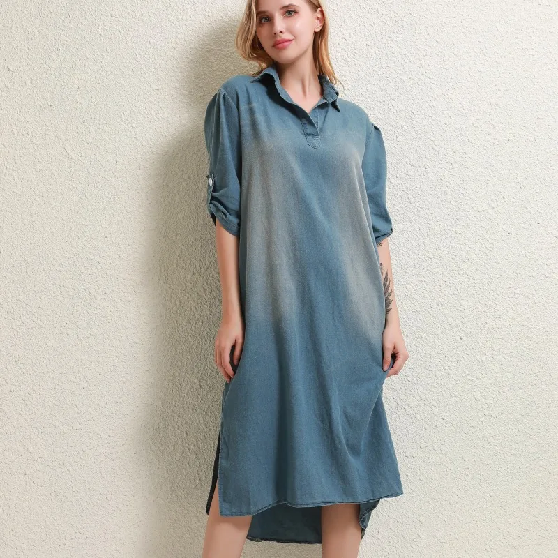 Женское джинсовое платье с V-образным вырезом, длинное привлекательное джинсовое платье макси с отложным воротником и разрезом, весна-осень... 
Женское джинсовое платье с V-образным вырезом, длинное привлекательное джинсовое платье макси с отложным воротником и разрезом, весна-осень...