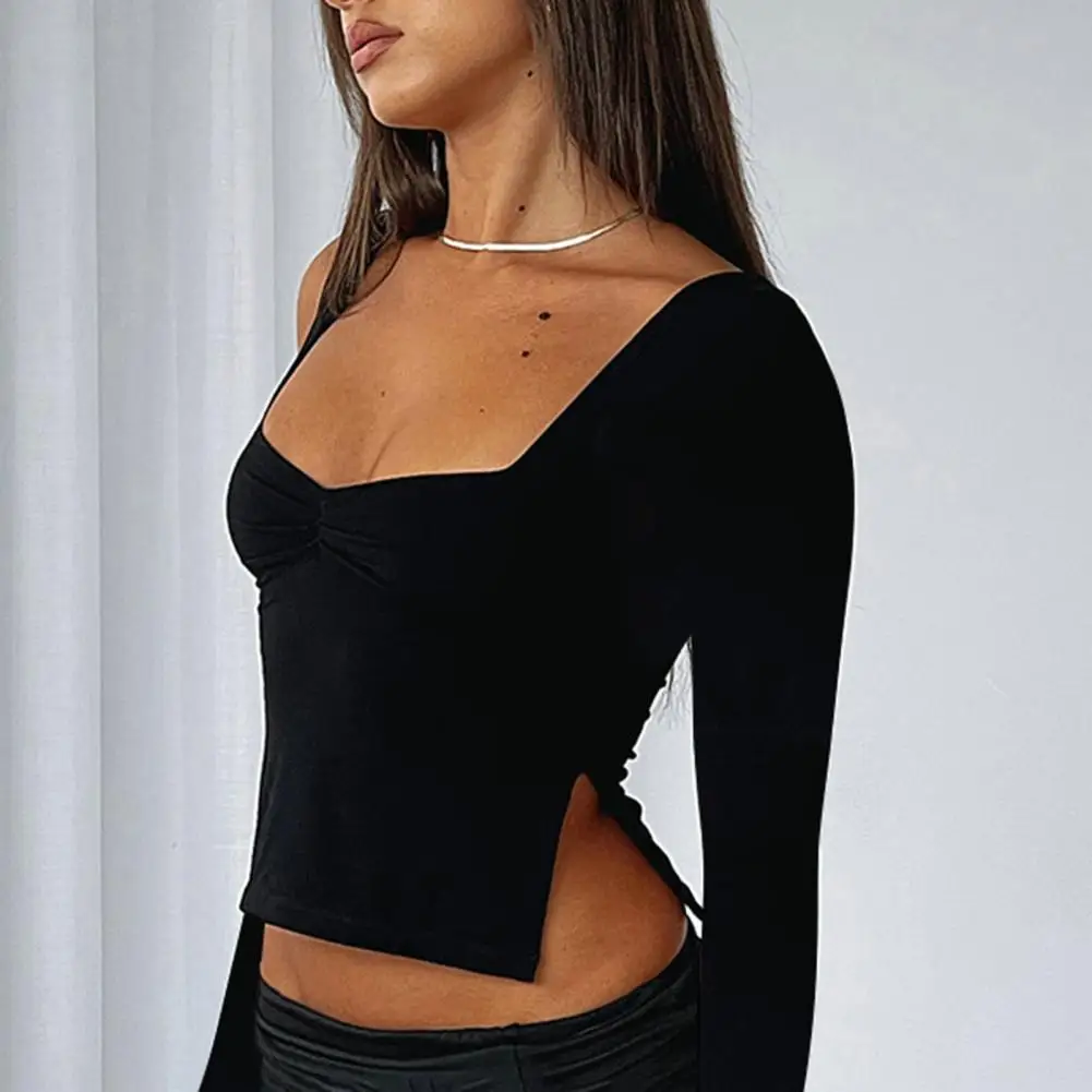 Regular Fit Polyester Top for Women Chic Autumn Fashion Women's Slim Square Neck Long Sleeve Crop Tops in Solid for Ladies
Regular Fit Polyester Top for Women Chic Autumn Fashion Women's Slim Square Neck Long Sleeve Crop Tops in Solid for Ladies