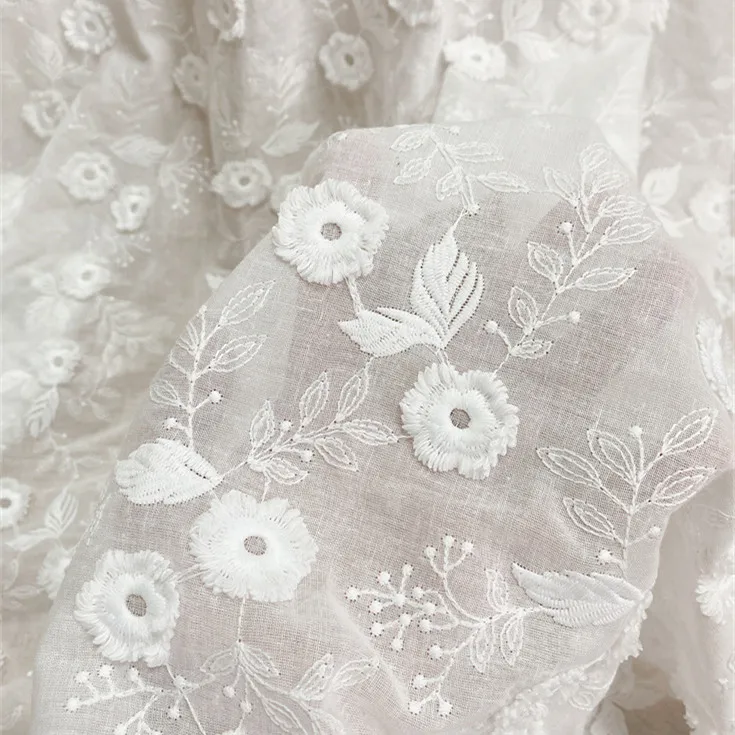 

Хлопковая трехмерная вышивка, молочный шелк, кружевная ткань, женское платье на весну и лето, Аксессуары для штор