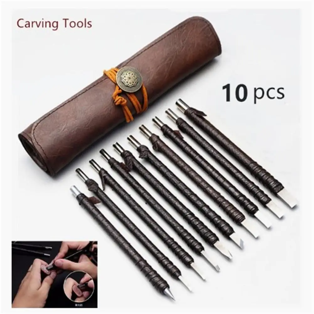 10pcs Hand Tools Tungsten Steel Carving Knife Set Seal Stone Graver Lettering Engraving Tool with Leather Handle+ Leather Bag
10pcs Hand Tools Tungsten Steel Carving Knife Set Seal Stone Graver Lettering Engraving Tool with Leather Handle+ Leather Bag