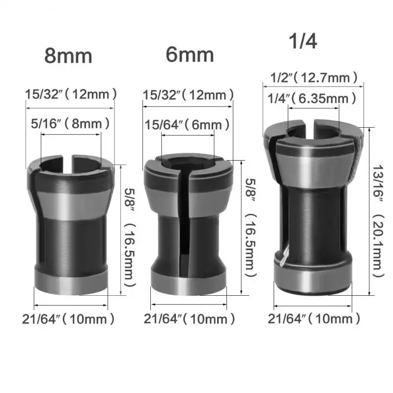 2023NEW / 3PC High Precision Adapter Collet 8mm 6.35mm 6mm Collet Chuck Engraving Trimming Machine Router Milling Cutter Accesso
2023NEW / 3PC High Precision Adapter Collet 8mm 6.35mm 6mm Collet Chuck Engraving Trimming Machine Router Milling Cutter Accesso