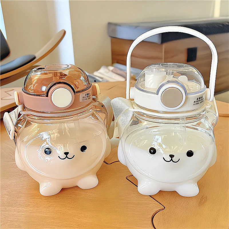 

1L Kawaii Water Bottle Cute Plastic Large Capacity Bear whit Straw Water Cup Travel Sport Tumbler Portable Drinking Mug For Girl