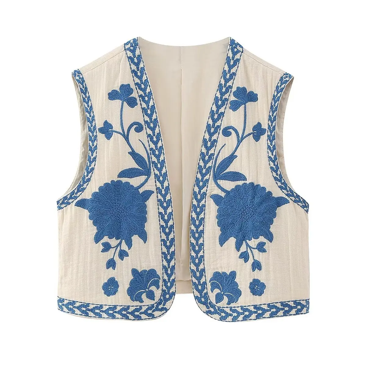

Women Vintage Floral Embroidered Open WaistCoat Ladies National Style Vest Jacket Outfits Casual Vacation Crop Top Women Vest