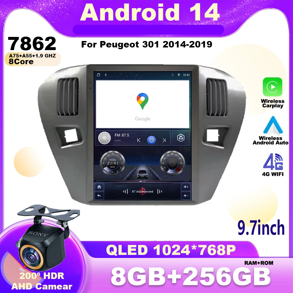 9 7 "для Peugeot 301 2014-2019 Android 14 автомобильный радиоприемник мультимедийный