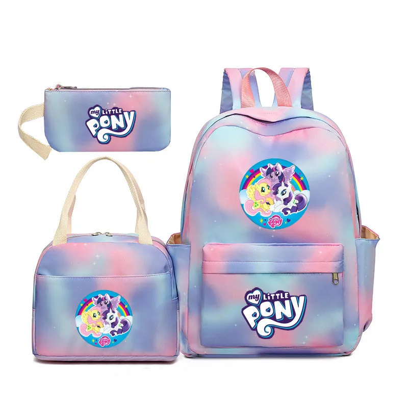 Kawaii Miniso My Little Pony рюкзак градиентного цвета школьный комплект из трех предметов
