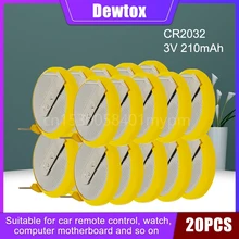 20PCS Dewtox CR2032 3V Lithium Battery In Line Horizontal Solder Pin Battery for Car Key Electronic Watch Copper Lamp