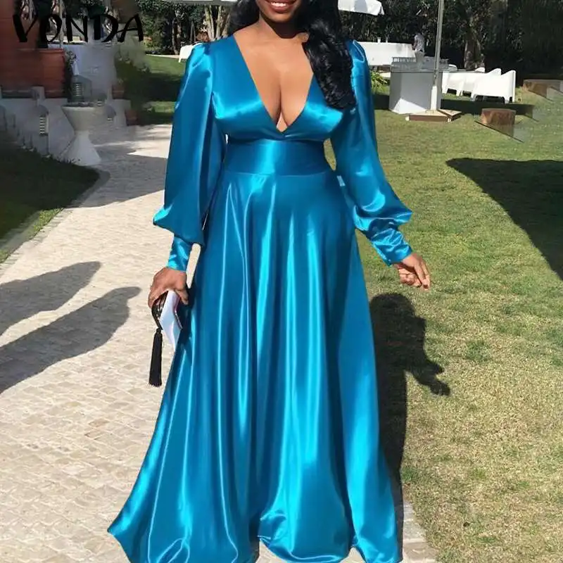 VONDA 2022 Women Party Dress Ladies Pleated Puff Sleeve Sexy Deep V Neck Vestidos Satin Slik Holiday Robes Longue Female
VONDA 2022 Women Party Dress Ladies Pleated Puff Sleeve Sexy Deep V Neck Vestidos Satin Slik Holiday Robes Longue Female