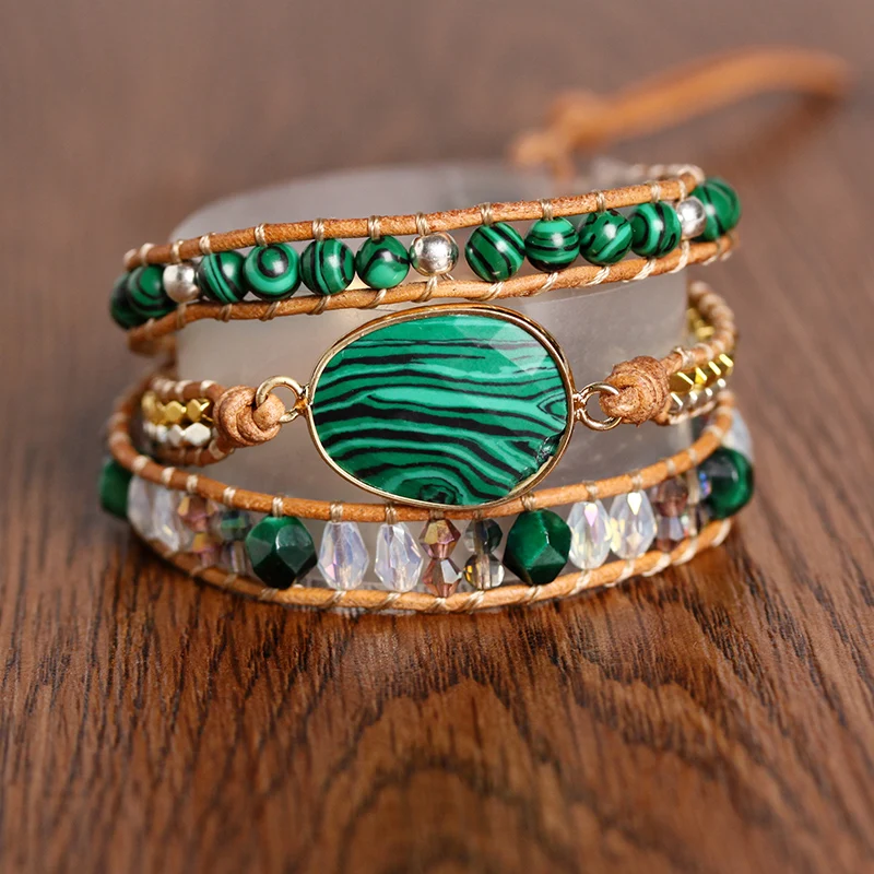 Green 3 Strand Natural Stone Bracelets Braided Handmade Rope Leather Woven Bohemian Bracelet Jewelry Party Wedding Luxury Gift 
Green 3 Strand Natural Stone Bracelets Braided Handmade Rope Leather Woven Bohemian Bracelet Jewelry Party Wedding Luxury Gift