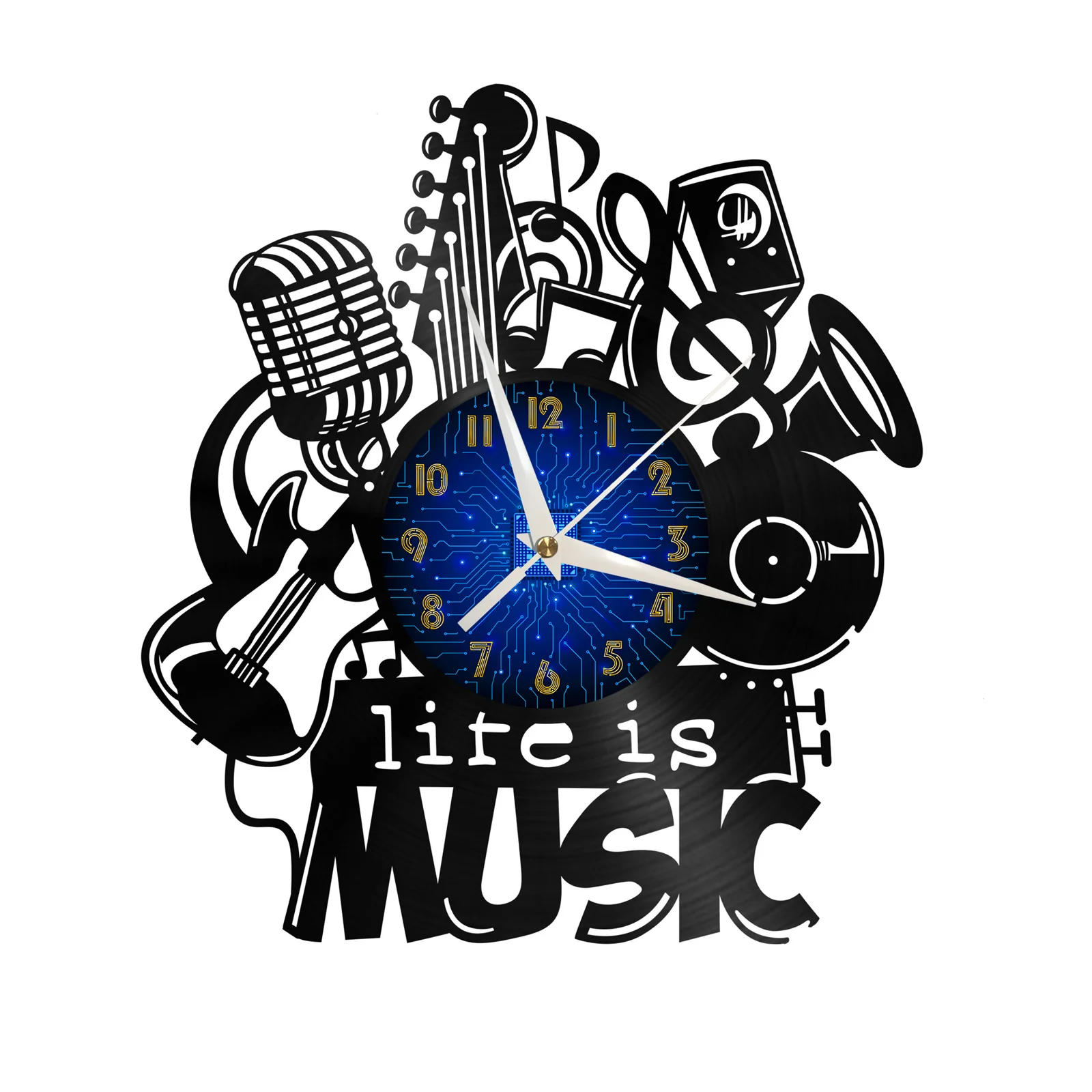 Life Is Musci Creative Design Vinyl Wall Clock 3d Wall Art Silent Glow Clock 12in Led Modern Living Room Decor Watch
Life Is Musci Creative Design Vinyl Wall Clock 3d Wall Art Silent Glow Clock 12in Led Modern Living Room Decor Watch