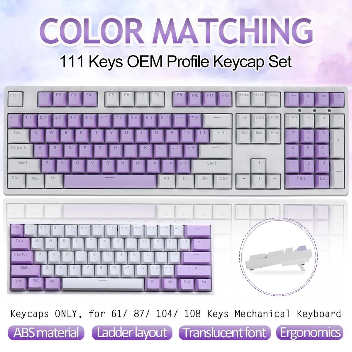 111 Keys Color Matching Keycaps Set OEM Profile ABS Key cap Translucent Keyboard Keycaps for Mechanical Keyboards
111 Keys Color Matching Keycaps Set OEM Profile ABS Key cap Translucent Keyboard Keycaps for Mechanical Keyboards