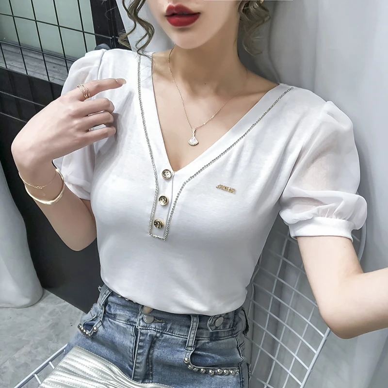 Summer New Women's Top European Clothes T-Shirt Women Summer Short-sleeved T-shirt Button Decoration T-Shirt Women Clothes Tops
Summer New Women's Top European Clothes T-Shirt Women Summer Short-sleeved T-shirt Button Decoration T-Shirt Women Clothes Tops