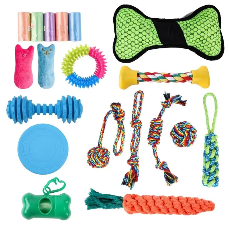 

Dog Toys For Aggressive Chewers Puppy Chew Toys 19 Pieces Interactive Plush Toy Rope Toys Treat Balls For Teething Dogs
