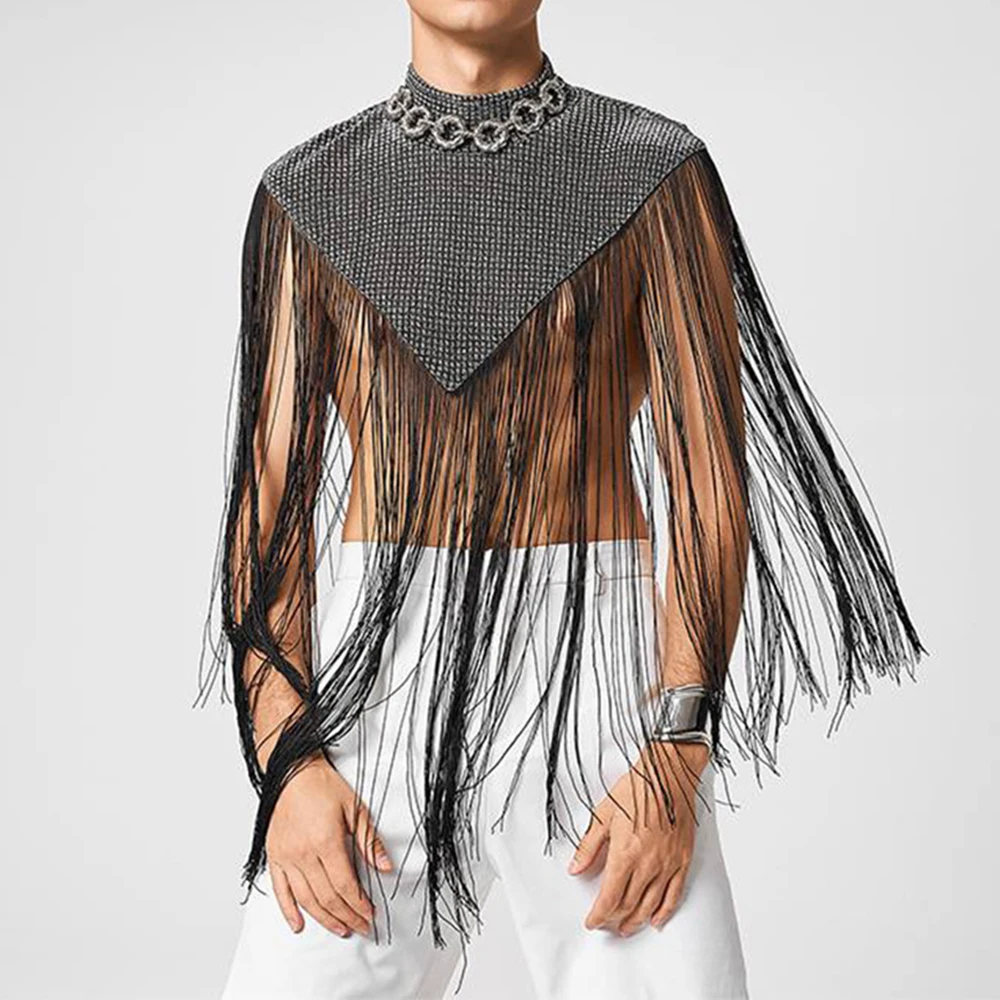 Men Vests Tassel Patchwork Turtleneck Sleeveless Tops Sexy Club Party Cloak Ponchos Streetwear Fashion Irregular Tank Tops Cape
Men Vests Tassel Patchwork Turtleneck Sleeveless Tops Sexy Club Party Cloak Ponchos Streetwear Fashion Irregular Tank Tops Cape