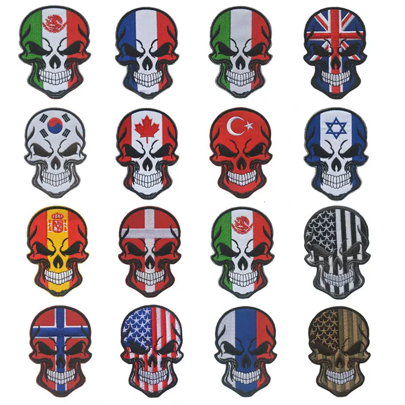 Skull National Flag Embroidery Patches USA Spain France Turkey 9x6cm DIY Appliques Accessory Hook and Loop
Skull National Flag Embroidery Patches USA Spain France Turkey 9x6cm DIY Appliques Accessory Hook and Loop