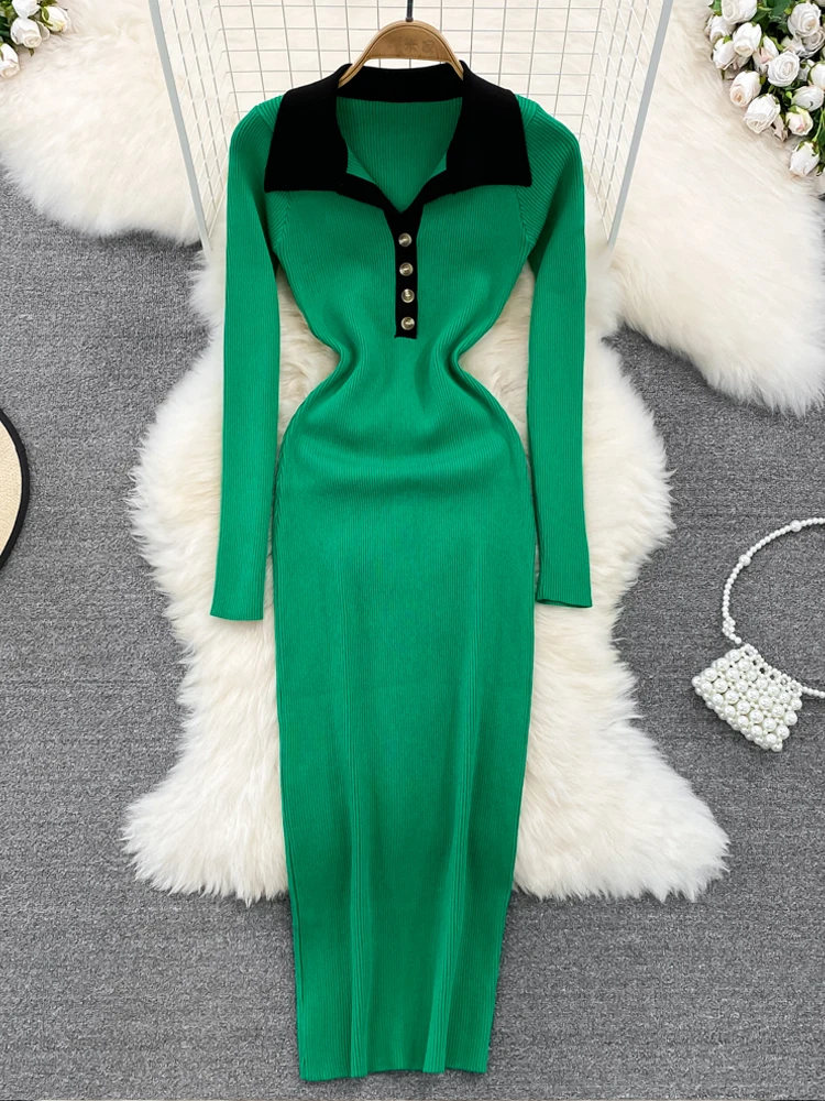 YuooMuoo Women Dress Fashion Y2K Bodycon Knitted Sweater Dress Lady Turn Down Collar Elegant Long Sleeve Package Hips Vestidos
YuooMuoo Women Dress Fashion Y2K Bodycon Knitted Sweater Dress Lady Turn Down Collar Elegant Long Sleeve Package Hips Vestidos