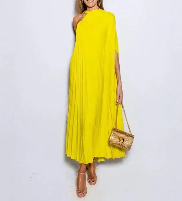 2023 Summer New Style Elegant Elegant Solid Pleated Single Sleeve Round Neck Evening Dress Loose High Waist Mid length Dress
2023 Summer New Style Elegant Elegant Solid Pleated Single Sleeve Round Neck Evening Dress Loose High Waist Mid length Dress
