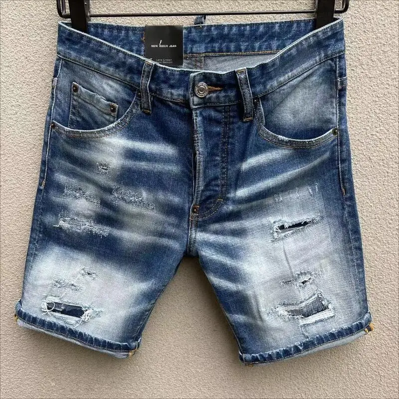 

Мужские летние модные повседневные зауженные джинсовые шорты с дырками, джинсовая одежда с прямыми штанинами, узкие джинсы D238